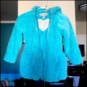 Girls 6x Light Blue Fluffy Jacket